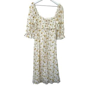 Auguste The Label Isla Priya Floral Midi Dress White Puff Sleeve Boho Size 4